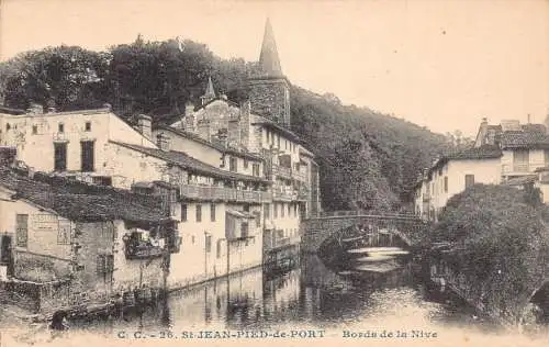 Frankreich St Jean Pied de Port Bords de la Nive Brücke Vintage Postkarte