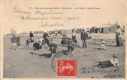 Frankreich 1912 Bernieres sur Mer Plage a maree basse Beach Vintage Postkarte