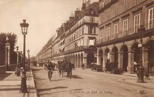 Frankreich Paris Rue de Rivoli Fahrrad Autos Kutsche Oldtimer Postkarte