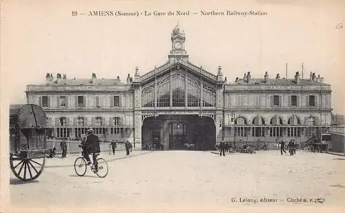 Frankreich Amiens Nordbahnhof Radfahrer Vintage Postkarte