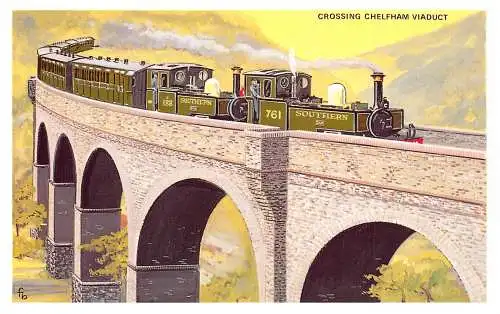 Eisenbahn Dampfzug über Chelfham Viadukt Brücke Vintage Postkarte