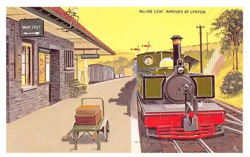 Dampflokomotive Lew kommt am Bahnhof Lynton an Vintage Postkarte