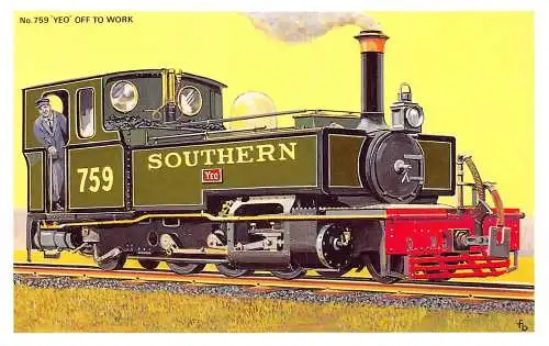 Eisenbahn Dampflokomotive Yeo ab zur Arbeit Vintage Postkarte