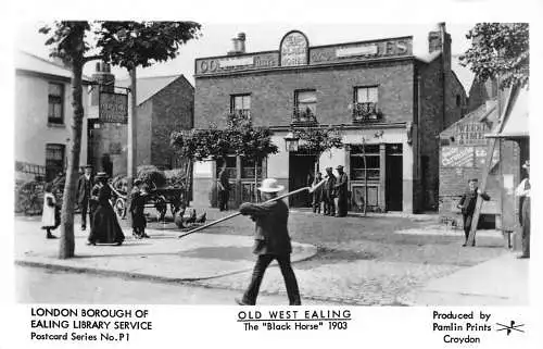 Inn Pub Das schwarze Pferd in Old West Ealing Szene 1903 Vintage Postkarte