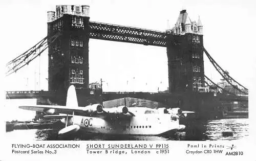 Transportflugzeug Flying Boat Assoc Short Sunderland Tower Bridge Postkarte