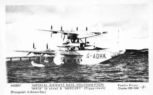 Postkarte Transport Imperial Airways Base Southampton Maia und Mercury Aircrafts