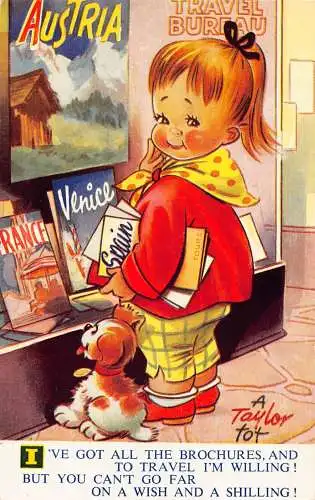 Bamforth Comic Humor Mädchen und Hund Reiseziel wählen Postkarte