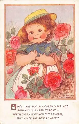 Mädchen hält Rosen Blumen 1947 World Queer Old Place Thorn but Sweet Postkarte