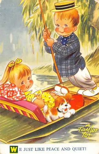 Bamforth Comic Humor 1963 Kinder Paar Hund in Gondel Frieden Ruhe Postkarte