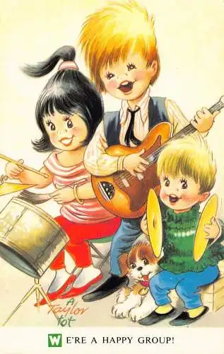 Comic Humor Bamforth Hund Kinder spielen Gitarre Schlagzeug Musikinstrument Postkarte