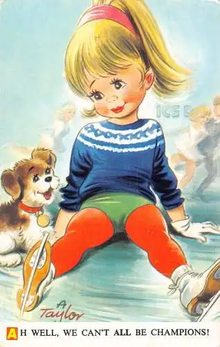 Comic Humor Bamforth 1967 Girl Fell Down Skating Dog Can't Be Champion Postkarte