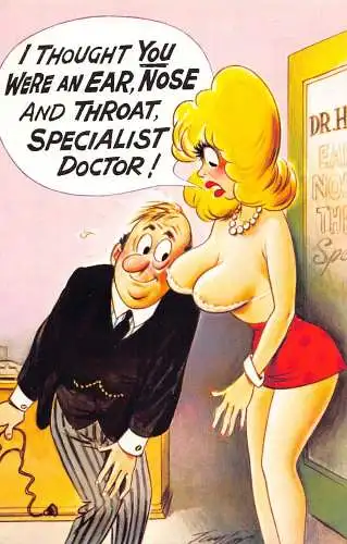 Comic Humor Bamforth Doktor starrt halbnackte Frau Brüste Postkarte