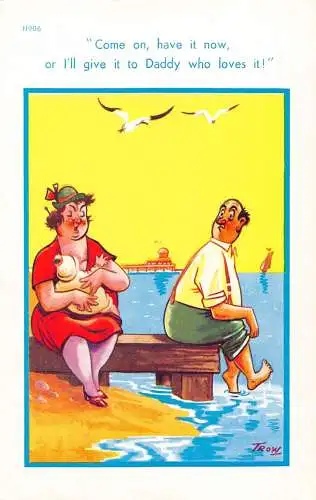 Comic Humor Mutter Stillen Strand Ich gebe Papa, der es liebt! Postkarte