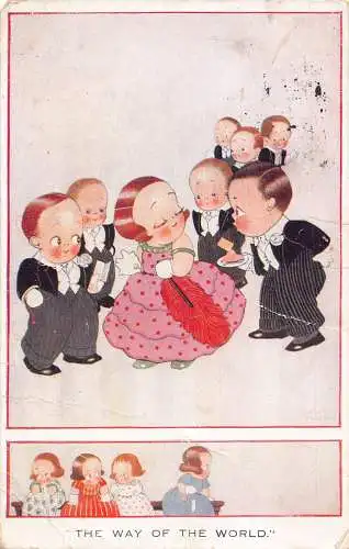 Comic Humor Kinder als Erwachsene Dame von Gentlemen Friends bewundert Gelous Postkarte