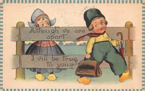 Comic Humor 1913 Niederländische Kinder Paar Ve are apart I vill be true Postkarte