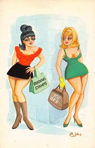 Comic Humor Sexy Frauen Geldbörsen mit Aufschrift Trading Stamps 10 % Rabatt auf Postkarte