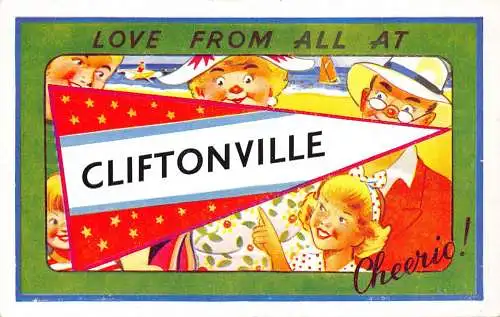 Comic-Humor Familie am Strand Liebe von allen At Cliftonville Cheerio! Postkarte