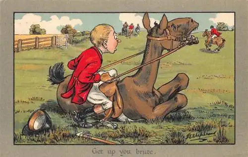 Comic Humor Mann verletzt Pferd Holen Sie sich brachial Vintage Postkarte