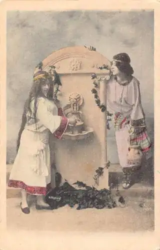 Folk Traditionelle Marokkanische Kleidung Ethnische Kinder bei Well Vintage Postkarte