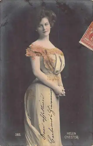 Schöne Schauspielerin 1899 Helen Chester in elegantem Kleid Vintage Postkarte