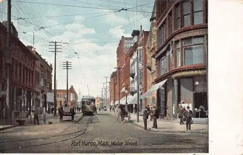 US Michigan Port Huron Water Street Tram Vintage Postkarte