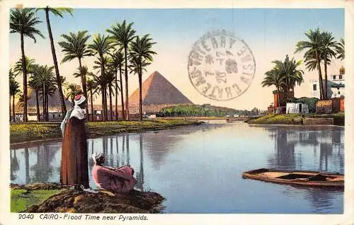 Ägypten 1929 Kairo Flutzeit nahe Pyramiden Beduinen Vintage Postkarte