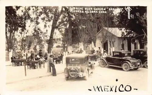 Mexiko vor Biergarten Sabinas Pieoras Negras Maiswagen RPPC Postkarte