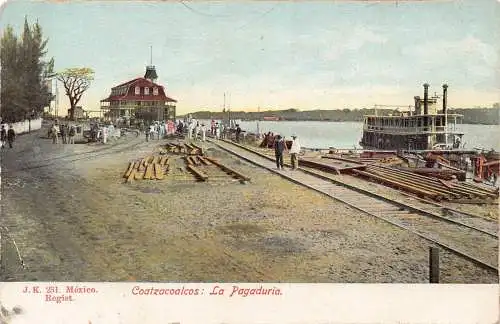 Mexiko Coatzacoalcos a Pagaduria Lodge Transportboote Vintage Postkarte