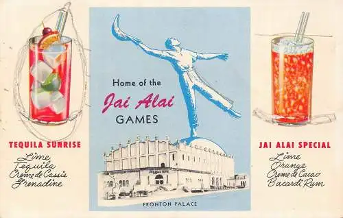 Mexiko Werbung Heimat der Jai Alai Spiele Cocktails Tequila Sonnenaufgang Postkarte