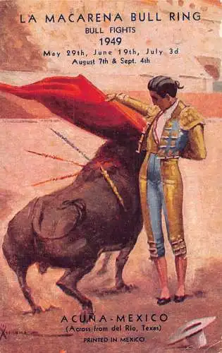 Mexiko 1949 Macarena Stierkampfarena Stierkämpfe Toreador Acuna Werbepostkarte
