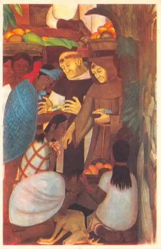 Mexiko Priester mit Ausbeutern Palacio de Cortes Cuernavaca Kunst Riviera Postkarte