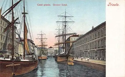 Italien Triest Kanal Grande Schiffe Vintage Postkarte
