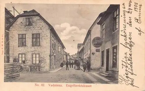 Schweden Vadstena Engelbrektshuset Ladenstraße Vintage Postkarte
