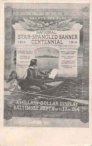 USA 1914 National Star Spangled Banner Centennial Baltimore Boat Postkarte