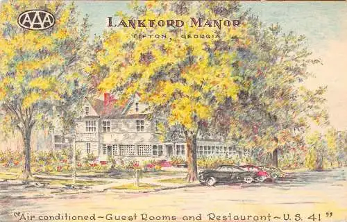 US Tifton Georgia Lankford Manor Guesthouse Restaurant Werbung Postkarte