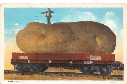 US Maine Kartoffel auf Zug Waggon Übertreibung 1926 Vintage Postkarte