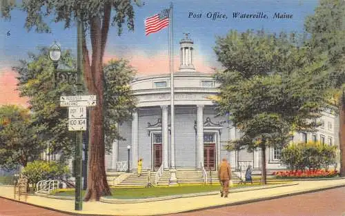 US Maine Waterville Post Office Flagge Vintage Postkarte