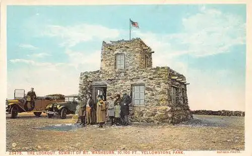 US Lookout Summit of Mt Washburn Cars Yellowstone Park Vintage Postkarte