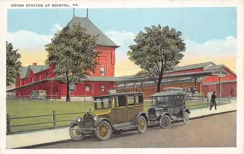 US Bristol Virginia Union Train Station Cars Vintage Postkarte