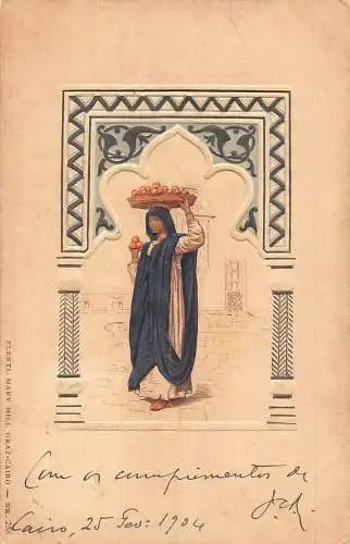 Ägypten 1904 Frau mit Orangen geprägte alte Postkarte