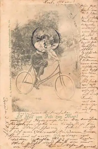 Deutschland 1897 Alle Heil Dame auf Fahrrad Cherub Amor Sport Vintage Postkarte
