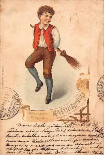 Deutschland 1898 Märchen Hänsel & Gretel mit Besenlied Vintage Postkarte