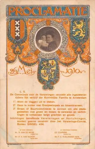Niederländische Königskönigin 1910 Vintage Postkarte