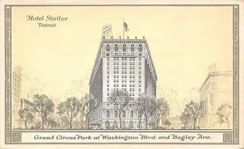 US Detroit Michigan Grand Circus Park Hotel Statler Vintage Postkarte