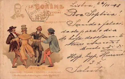 La Boheme Puccini Atto IV 1898 Litho Vintage Postkarte