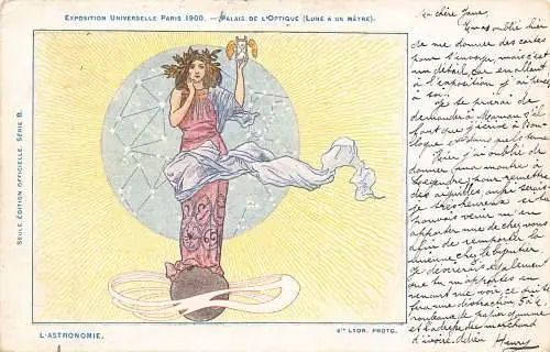 Frankreich Paris 1900 Weltausstellung Astronomie Jugendstil Dame Sterne Postkarte