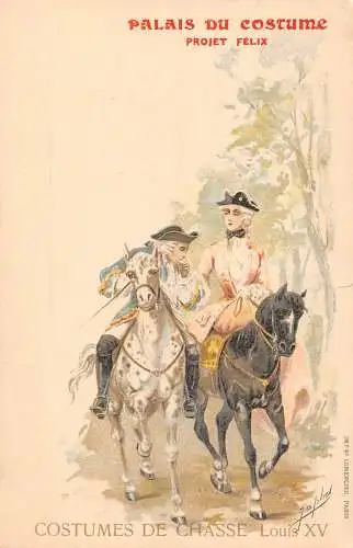 Frankreich Paris 1900 Weltausstellung Kostüm Jagd signiert Japhet Postkarte