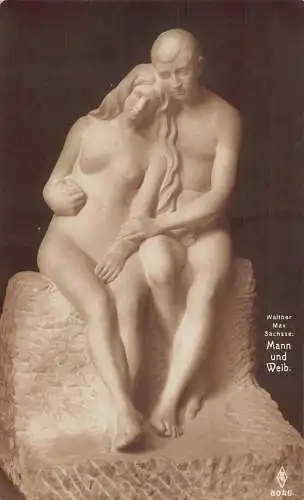 Fine Arts Skulptur Akt Paar Vintage Postkarte