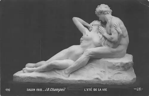 Fine Arts Skulptur Akt Paar Salon 1910 L'Ete de la Vie Vintage Postkarte