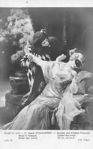 Salon de 1913 Denis Etcheverry Unter der Maske Vintage Postkarte
